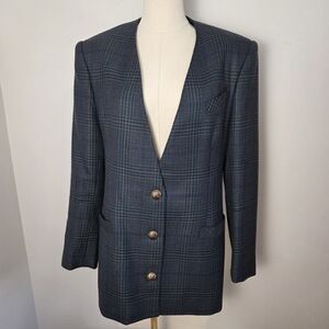 Vintage Braemar Pure Virgin Wool Plaid Blazer with Gold Buttons
